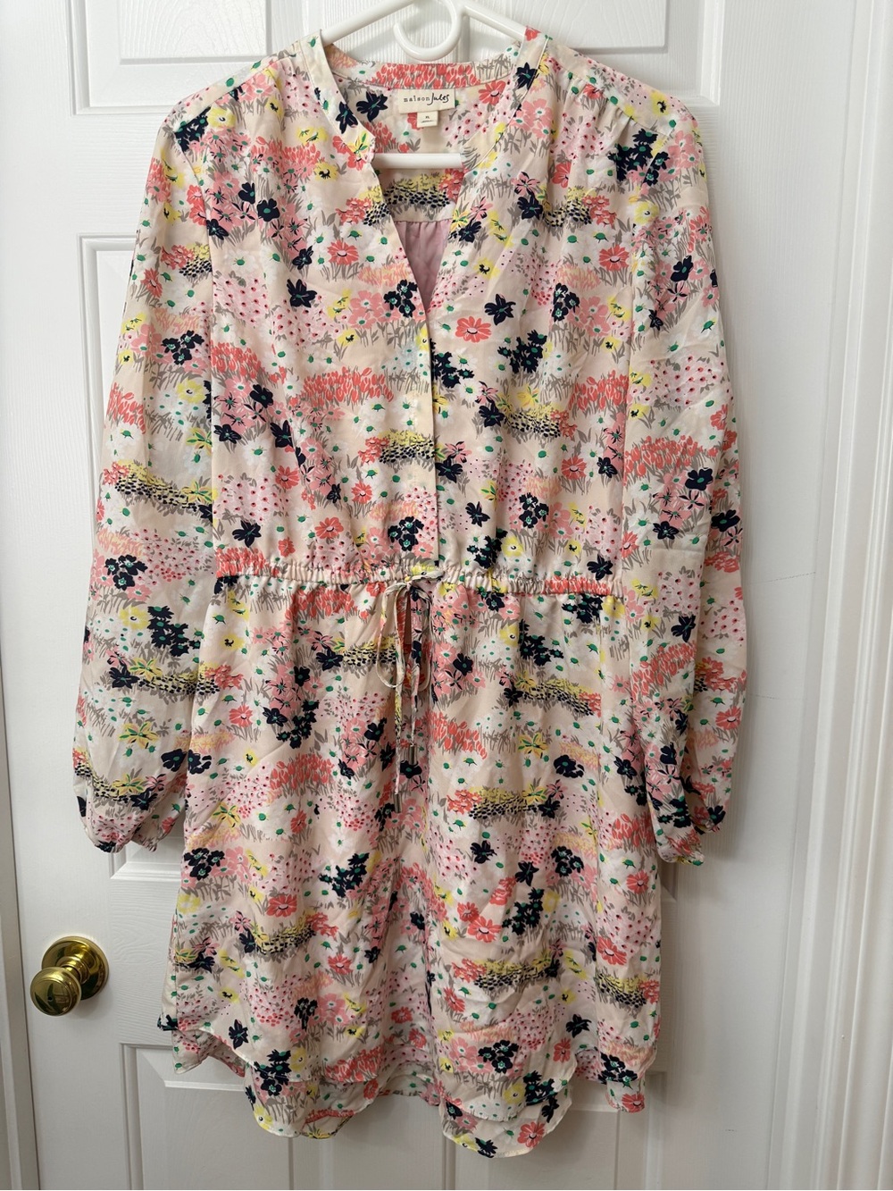 Maison Jules Pink Floral V-Neck Dress with Multicolor Accents